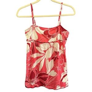 Aeropostale Y2K Pink Red Floral Hibiscus Babydoll Cami Tropical Coconut Girl L